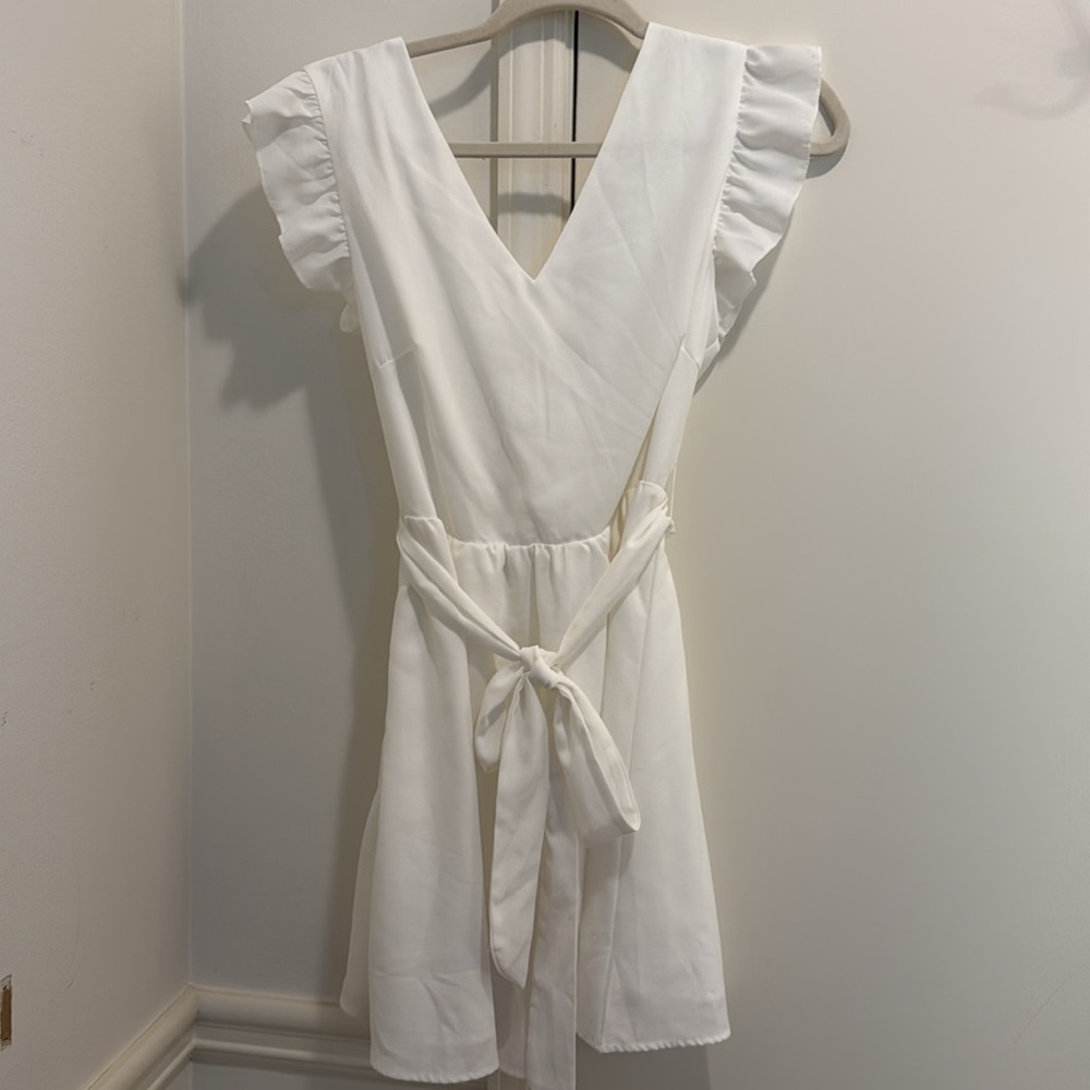 White Ruffle Sleeve Dress - Picture 2 of 2